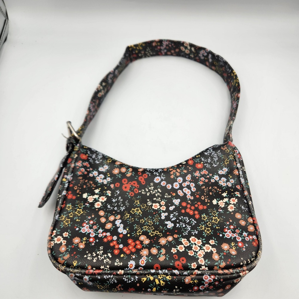 Wild Fable Black Floral Shoulder Baguette Handbag Small Retro Y2K Style - Picture 2 of 10